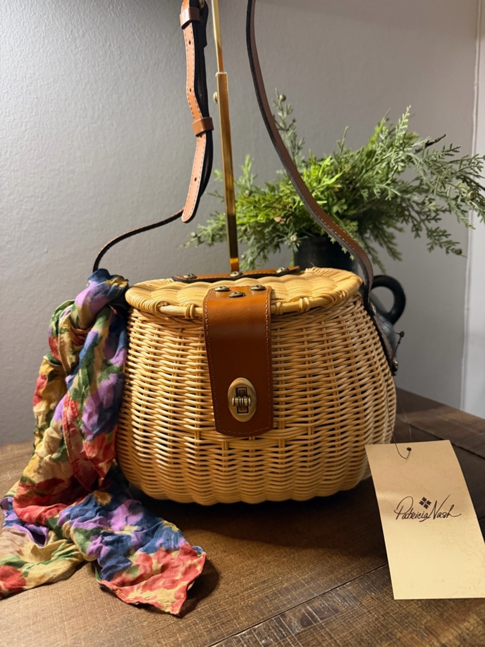 Patricia Duronia Basket Crossbody Bag with Scarf (NWT)